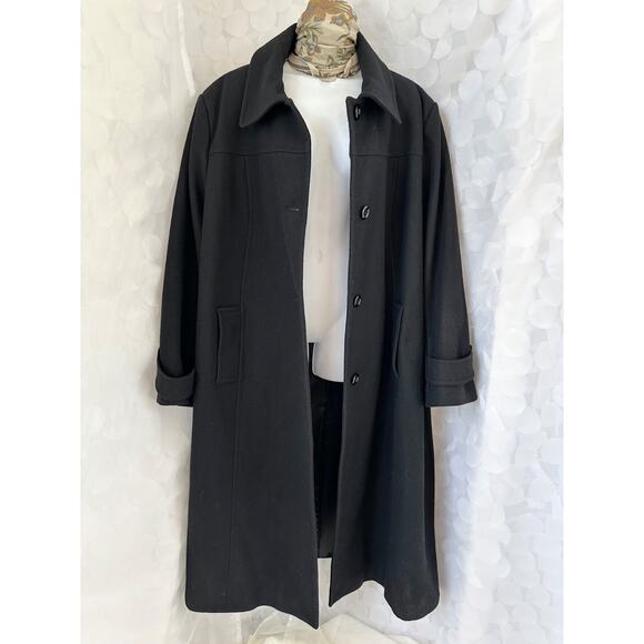 Vintage 90's Womens 24 W Extra LONG black wool maxi coat Jones New York classic - Picture 2 of 12